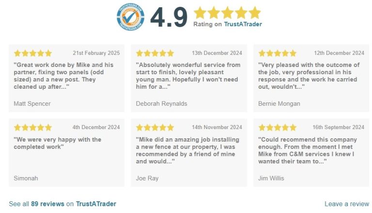 Trustatrader reviews showcasing positive feedback and ratings for C&M Services